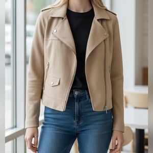Philosophy Petite Faux Leather Moto Jacket | Tan | Zip Pockets | PS